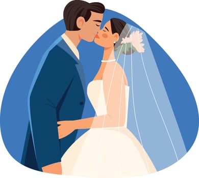 A flat style illustration of a couple kiss vector