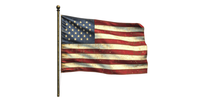 United states flag waving on pole isolated on transparent background png