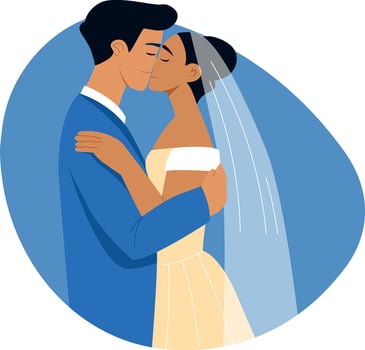 A flat style illustration showing a wedding couple doing a romantic kiss vector