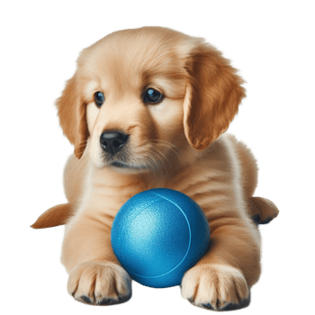 Cute Puppy with Blue Toy Ball png