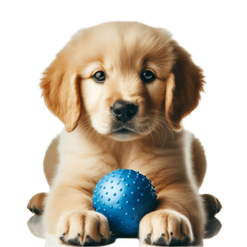 Golden Puppy Holding Blue Ball png