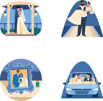 Pack of Flat Style Marriage Illustrations vector