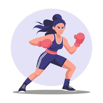 Female boxer in action. Young woman with boxing gloves. Sports. Illustration. vector