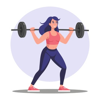 Fitness. Woman doing exercises with a barbell. Girl lifting weights in the gym. Sports and lifestyle. Illustration. vector