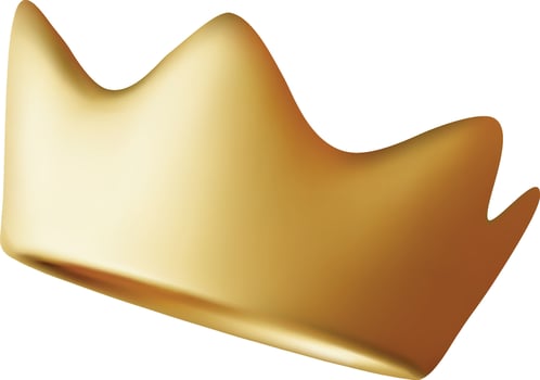 3D illustration of a golden crown with smooth, shiny surface. Perfect for luxury branding, royalty-themed graphics, or digital design projects. vector