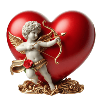Cupid with Bow and Heart Statue png