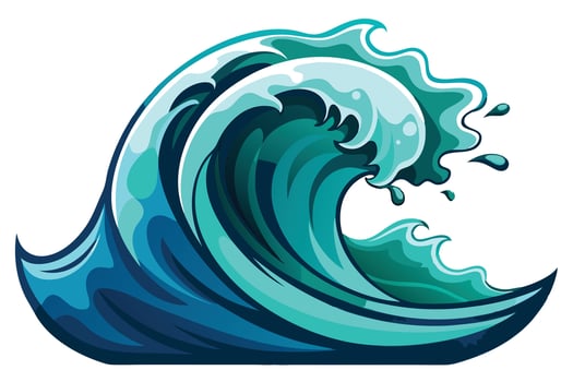 Illustrated Large Ocean Wave Cresting with Water Droplets on White Backdrop vector