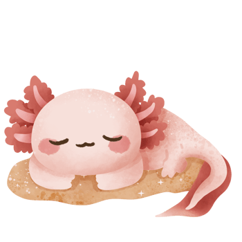 a watercolor illustration of sleeping axolotl Cute kawaii pink little axolotl nice cartoon animal character. Hand drawn style. Perfect for nature-themed designs and educational materials. png