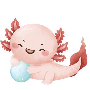 a watercolor illustration of axolotl holding a bubble Cute kawaii pink little axolotl nice cartoon animal character. Hand drawn style. Perfect for nature-themed designs and educational materials. png