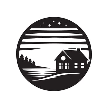 sunset house design symbol vector