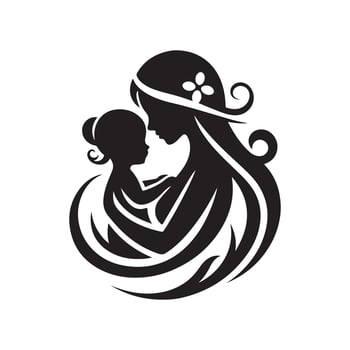 cute mom daughter silhouette artwork vector