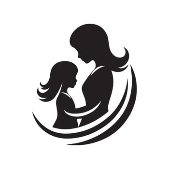 silhouette mom and daughter pose vector