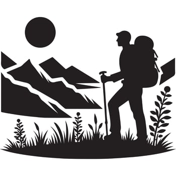 silhouette hiking art graphics vector