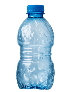 crumpled pet plastic bottle with blue cap on isolated background showing texture and recycling waste packaging concept png