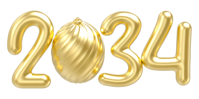 happy new year 2034 Gold number 3d render png