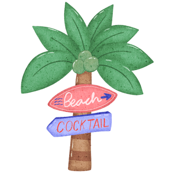 beach palm tree sign with a cocktail sign png