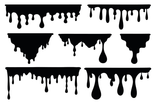 Monochrome black water drip silhouettes set isolated flat illustration on white background. vector
