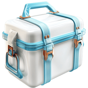 Suitcase in blue and white, designed for travel, providing ample storage space and making journeys more organized and convenient. png