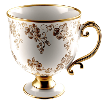 Teacup White Gold Ornate Drinkware Vintage Item Elegant White Teacup Gold Detailing, a Timeless Vintage Drinkware Piece for Tea Lovers png