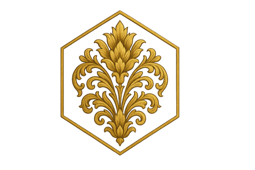 Ornate Gold Damask Floral Design in Hexagonal Frame png