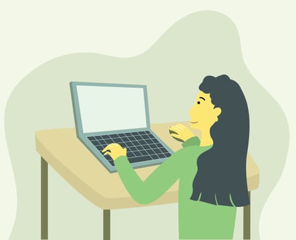 businesswoman working with laptop, working from home, happy working concept, flat illustration vector