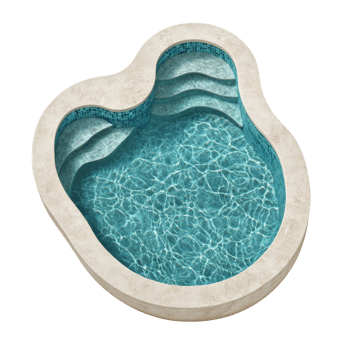 Tranquil Blue Water Reflection in a Uniquely Shaped Swimming Pool Design png