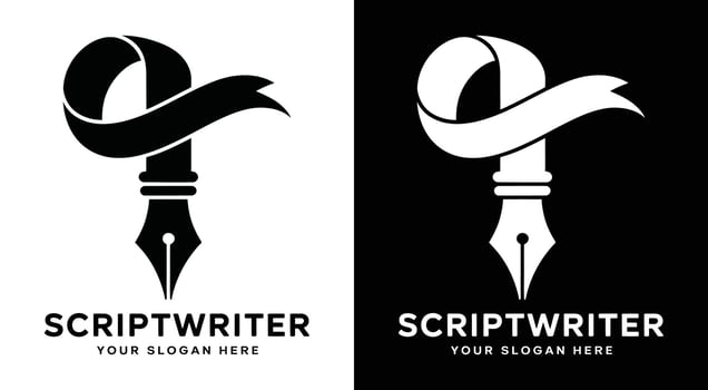 Scriptwriter Logo Bold Black Scroll Pen for Compelling Narratives vector