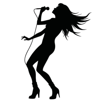 Silhouette Of A Female Singer Performing On Stage With A Microphone vector
