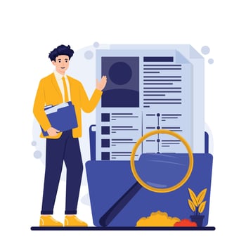 Searching for information in internet. recruitment concept with HR vector