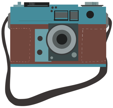 An old camera with a strap around it png