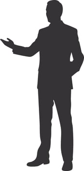 Professional Male Silhouette in Suit Giving Direction vector