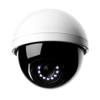 white dome security camera with infrared LEDs for night vision, designed for indoor or outdoor surveillance, providing enhanced security and monitoring capabilities png