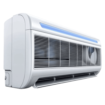 sleek, modern wall mounted air conditioner with digital display and vents, designed for efficient cooling in home or office spaces. unit features minimalist design with white finish png