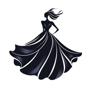A silhouette of woman in flowing gown with dynamic lines and elegant curves, suggesting movement and grace. design is abstract, with focus on fashion and style png