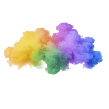 A vibrant cloud of colorful smoke blends seamlessly, showcasing spectrum of hues from yellow to purple, creating mesmerizing and dynamic visual effect png