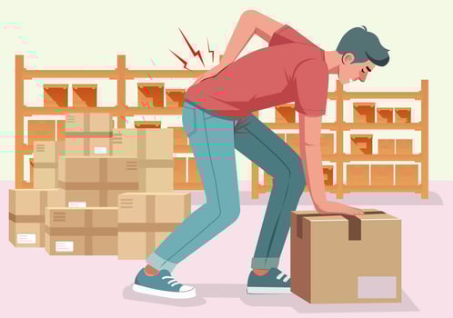A man has back pain while lifting something. vector