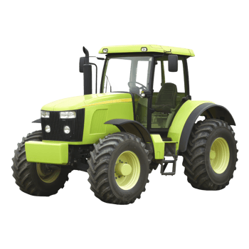 bright green tractor with large tires and modern design, suitable for agricultural work, stands isolated on transparency background. vehicle robust build and spacious cabin are evident png