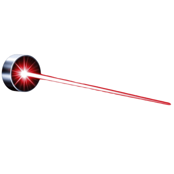 futuristic red laser beam emits from metallic circular device, creating sense of advanced technology and precision. glowing red light contrasts with sleek, reflective surface of device png
