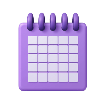3D illustration of purple calendar with spiral binding and grid layout, symbolizing organization and planning. vibrant color adds modern and playful touch png