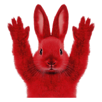 A vibrant red rabbit with its paws raised, showcasing its fluffy fur and playful expression. bright color and lively pose create whimsical and eye catching image png