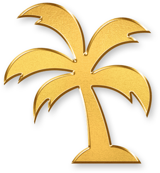Gold Palm Tree Icon 3D Glossy Golden Tropical Tree Symbol with Metallic Shine and Shadowed Effect for Vacation, Summer, Island Getaways, and Exotic Destination Themes png