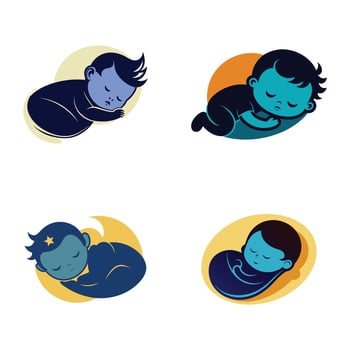 Newborn cute sleeping baby illustration icons set. vector
