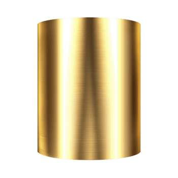 A shiny, cylindrical gold metal object with reflective surface stands against transparency background, showcasing its smooth texture and luxurious appearance png
