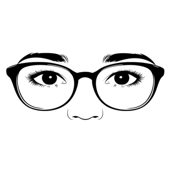 A minimalist illustration of pair of eyeglasses with detailed eyes and eyebrows, conveying sense of curiosity and focus. design is simple yet expressive, highlighting importance of vision and style png
