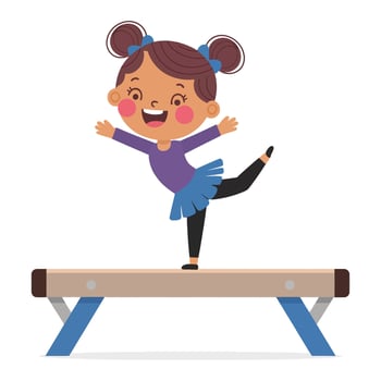 Little girl doing gymnastics on balance beam vector
