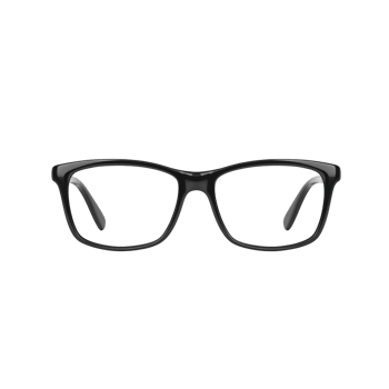 A pair of sleek black eyeglasses with modern design, featuring rectangular frames and clear lenses, isolated on transparency background png