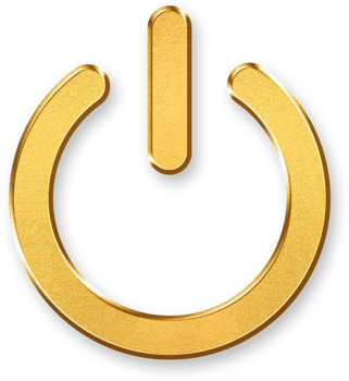 Gold Power Icon On Off Icon 3D Glossy Golden Power Button Symbol with Metallic Shine and Shadowed Style for Energy Control, Startup, Shutdown, and Electronic Interface Concepts png