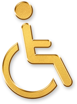 Gold Wheelchair Accessibility Icon 3D Glossy Golden Wheelchair Symbol with Metallic Shine and Shadowed Effect for Disability Services, Inclusive Design, and Accessibility Concepts png
