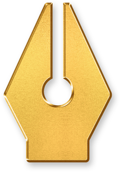 Gold Pen Nib Icon 3D Glossy Golden Calligraphy Tip Symbol with Metallic Shine and Shadowed Style for Writing Tools, Design Signatures, Digital Drawing, and Branding Elements png