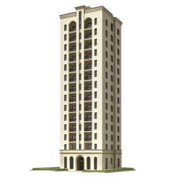 A tall, elegant residential building with multiple floors and arched windows stands against clear background, showcasing its classic architectural design png